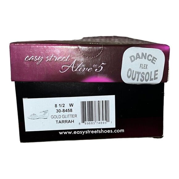 Easy Street Alive @ 5 Tarrah Evening Low Wedge Gold Glitter Sandals 8.5W New - Picture 7 of 8